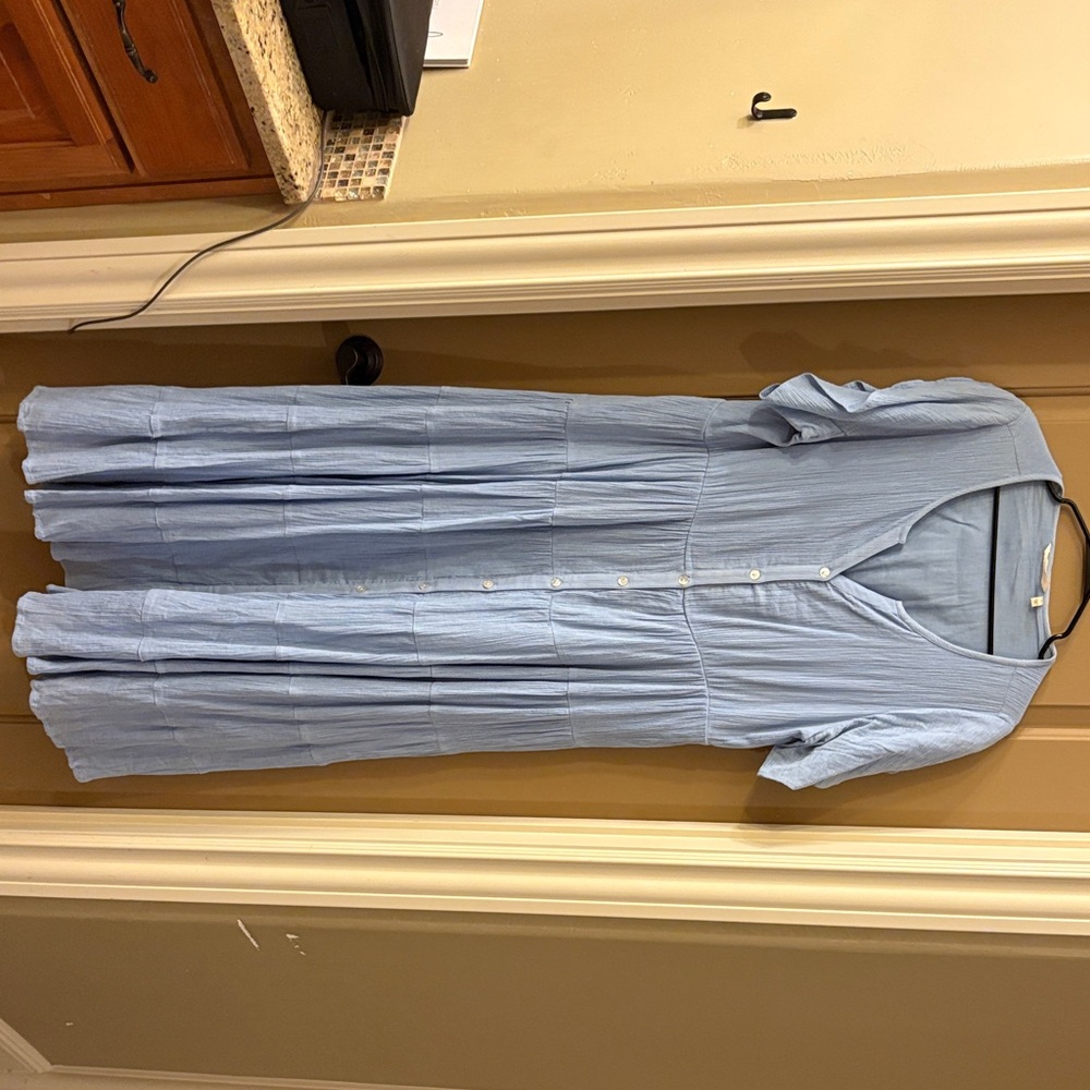 Elegant Blue Button-Down Dress